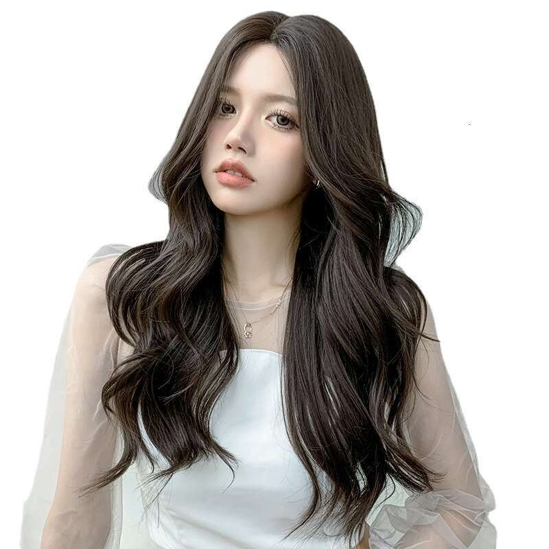 Lace Front Wig Cover T Shape Wig Women S Net Red Split Long Air Bang Big Wave Handwoven Front Lace Natural Fluffy Curly Hair Full Head Cover