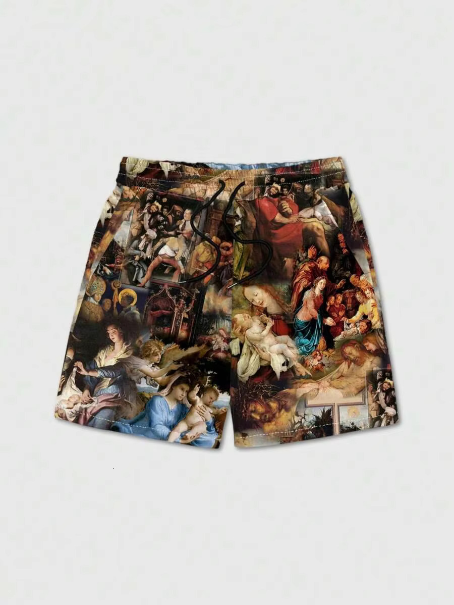 New Men's Summer Loose 3D Leisure Art Painting Printing Haruku Sports Quick Drying Shorts