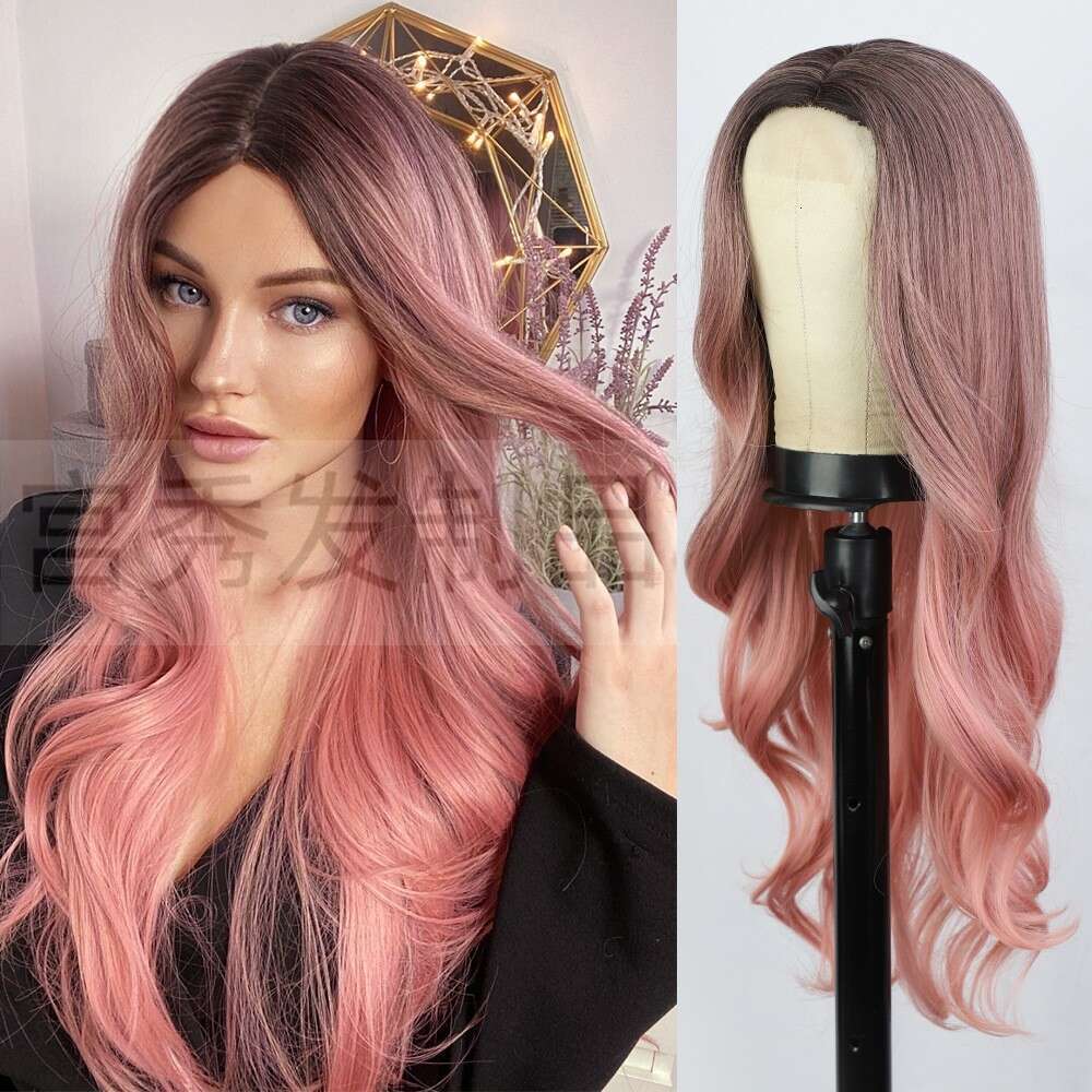 Lace Front Wig Cover T Shape Women S Front Small Lace Wig Center Split Large Wave Long Curly Hair Chemical Fiber Headband