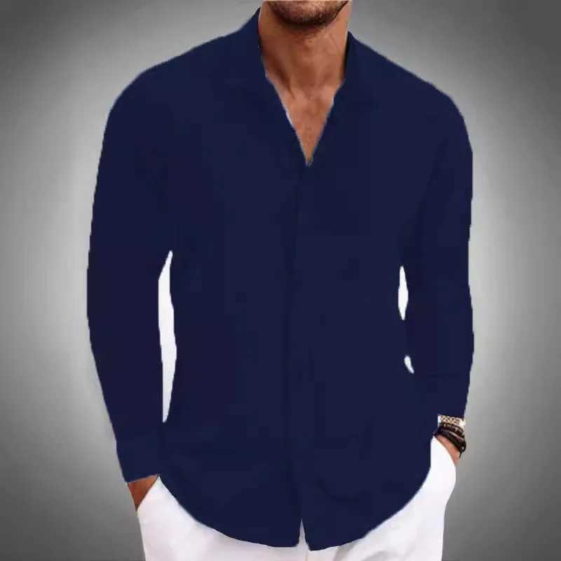 Spring and autumn hot sell new European and American mens casual button-down lapel solid color loose Long-sleeved shirt M250121