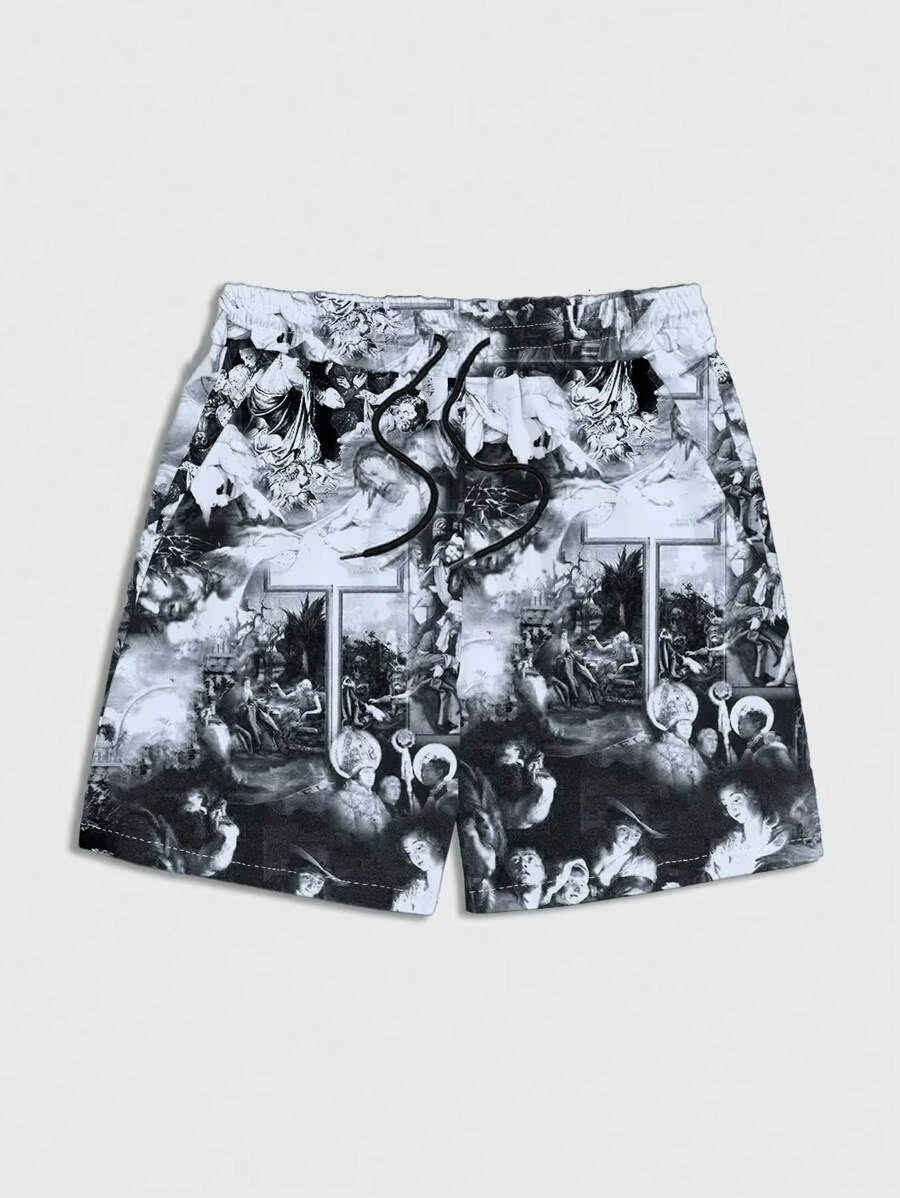 New Men's Summer Loose 3D Leisure Art Painting Printing Haruku Sports Quick Drying Shorts