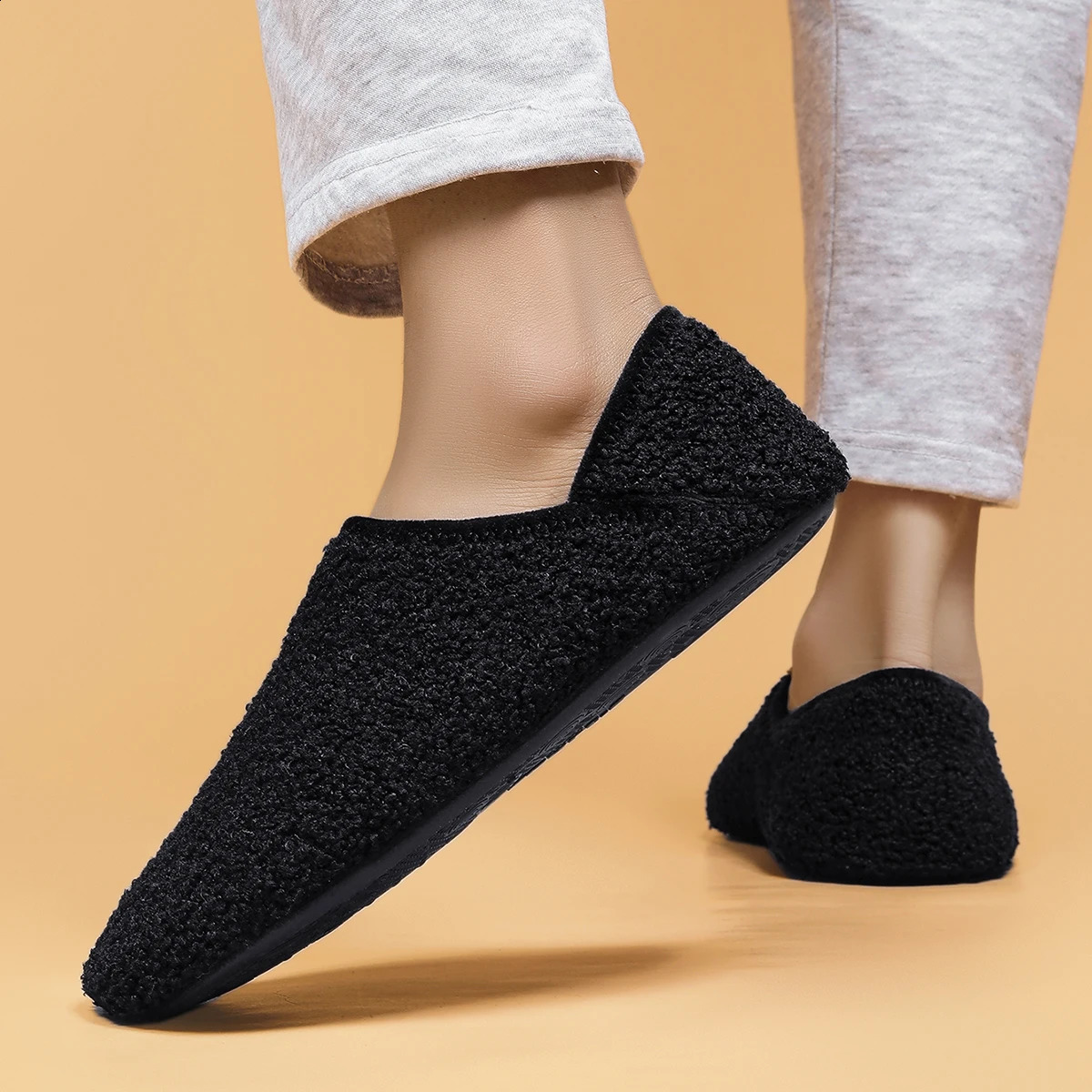 Indoor household shoes mens slippers softsoled casual nonslip lightweight fleece cotton 250117
