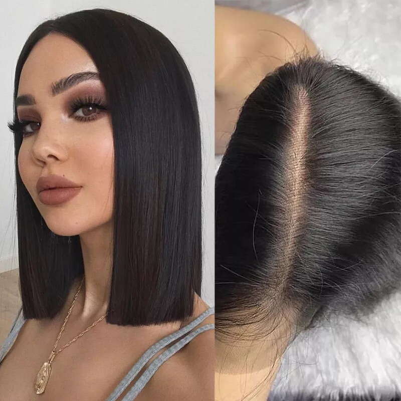 Lace Front Wig Cover T Shape X Natural Color Hand Woven Lace Bobo Real Hair Wig Headband