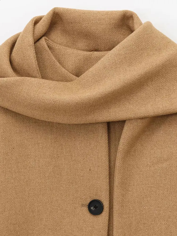 TRAF 2025 Autumn Winter Casual Chic Women Jackets Solid Scarf ONeck Long Sleeve Coats Fashion Jacket Outwear 250113