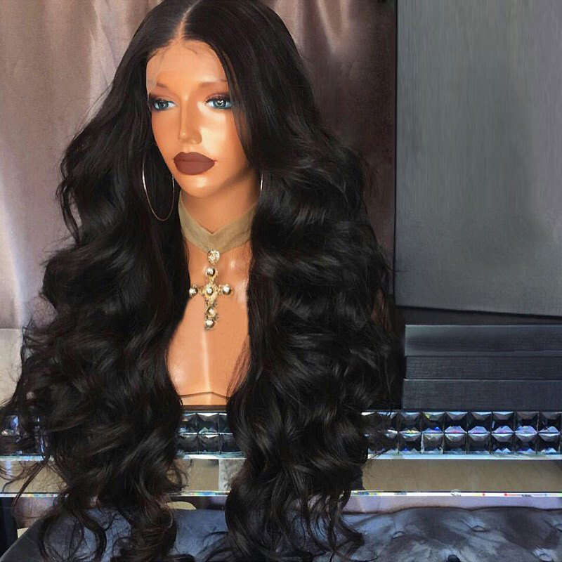 Lace Front Wig Cover T Shape Wig With Large Waves Black Wig Headband Curly Hair Non Front Lace Wig