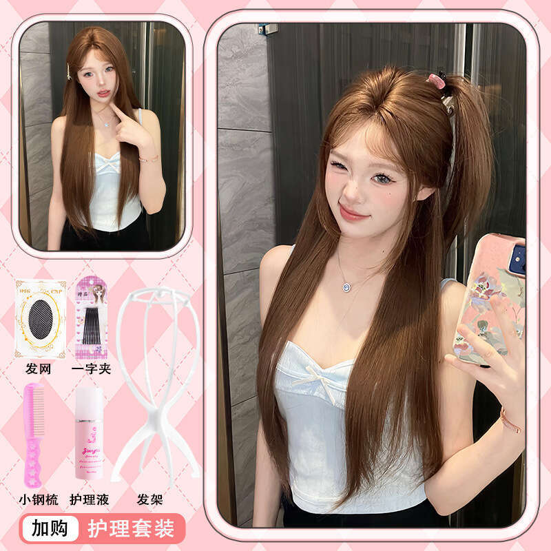 Lace Front Wig Cover T Shape Silk Island Wig Women S Daily Net Long Straight One Word Front Lace Mid Split New Natural Full Headset