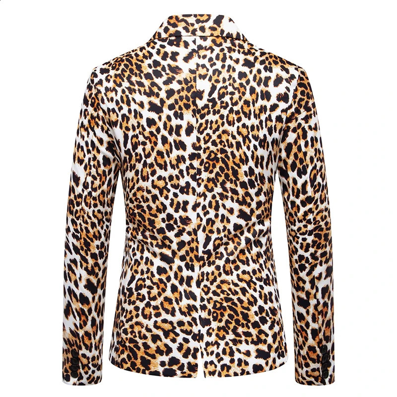Fashion Mens Casual One Button Suit Leopard Printing Performance Dress costume Blazer Jacket Clothing 250109Z