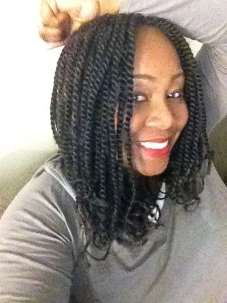 Short Bob Box Braided Wigs For Black Women Heat Resistant Crochet Kinky Twist Braided Wig African Synthetic Braiding Hair Wig 250118