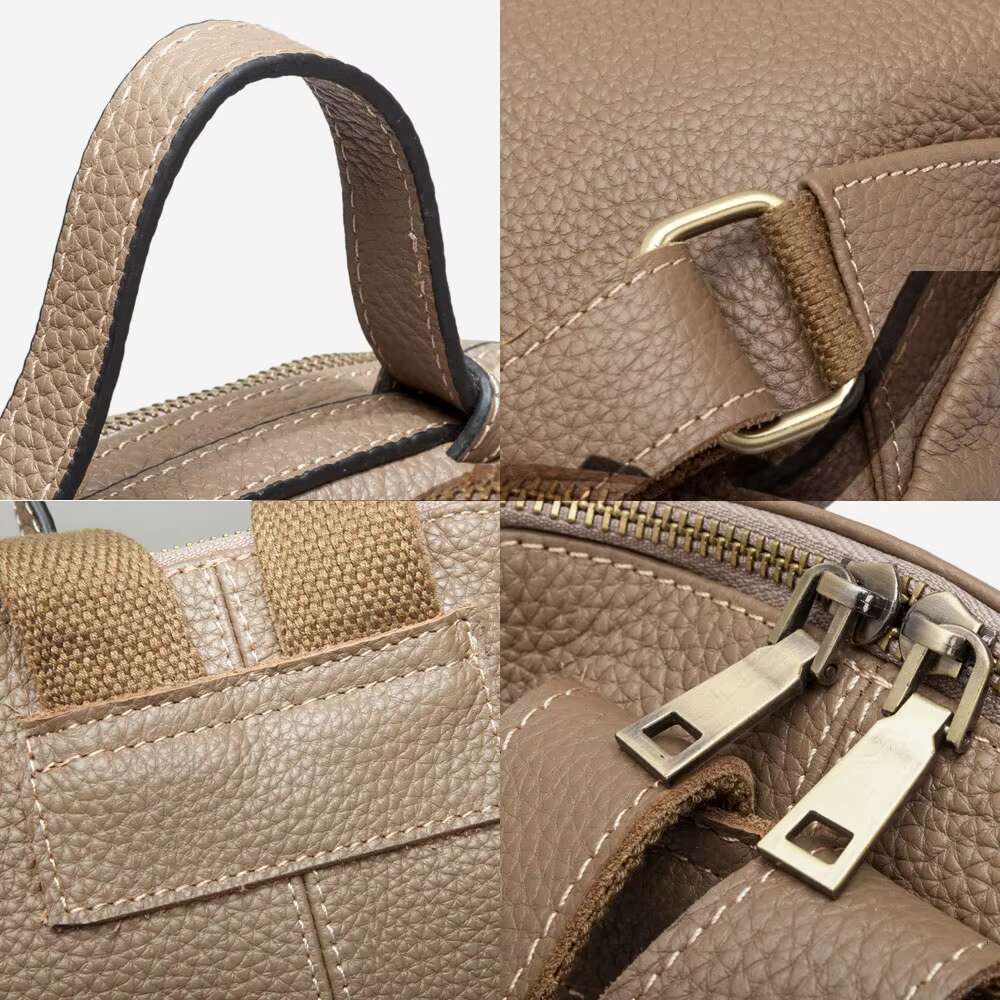 Zency Women Stylish Classic Backpack Khaki Genuine Leather Knapsack Satchel Purse Roomy With Pockets Fit A4 Ipad 9.7'' Rucksack