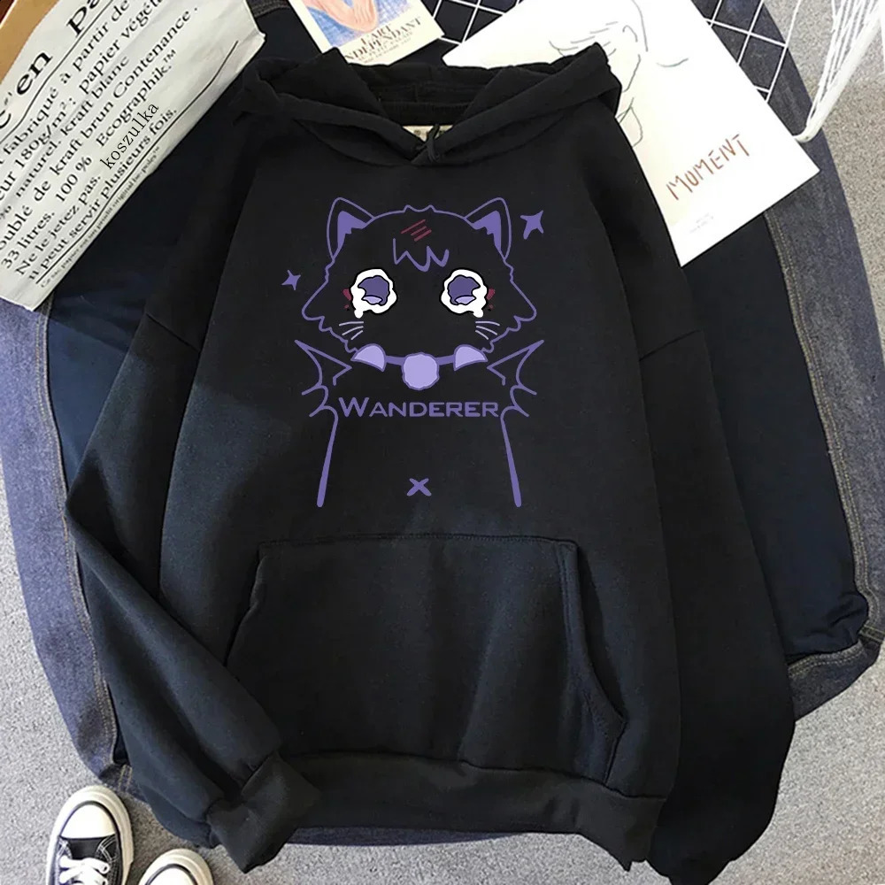 Women Hoodies Korea Cute Cartoon Blue Cat Graphic Pullovers Unisex Autumn Winter Casual Simple Versatile Sweatshirts 250121
