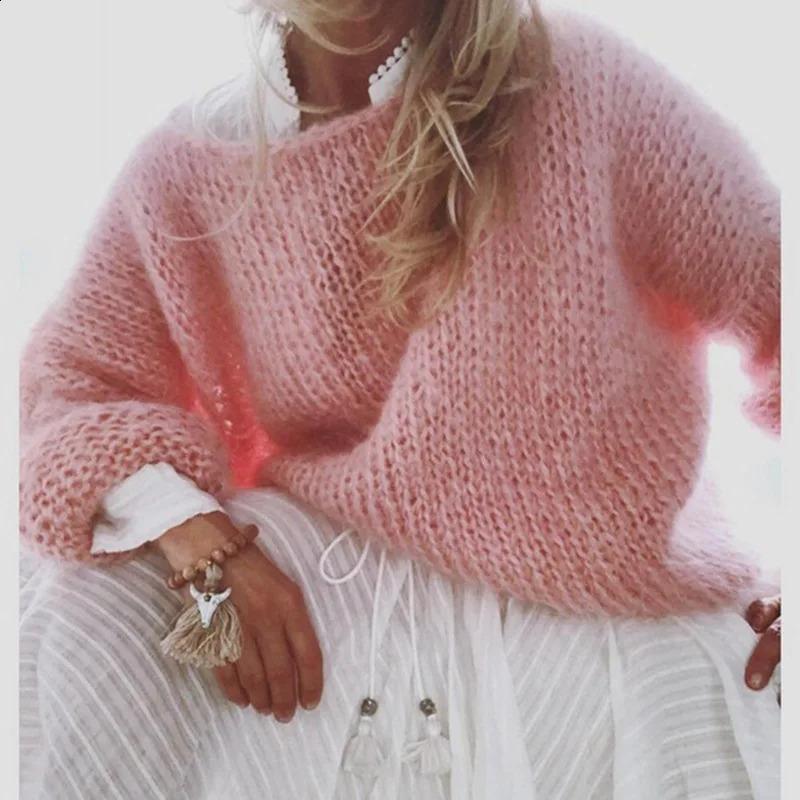 Fall Fashion Mohair Sweaters Thick Long Seleve Top Oversized Women Pullovers Autumn Knitted Pink Sweaters Preppy Style Harajuku 250117