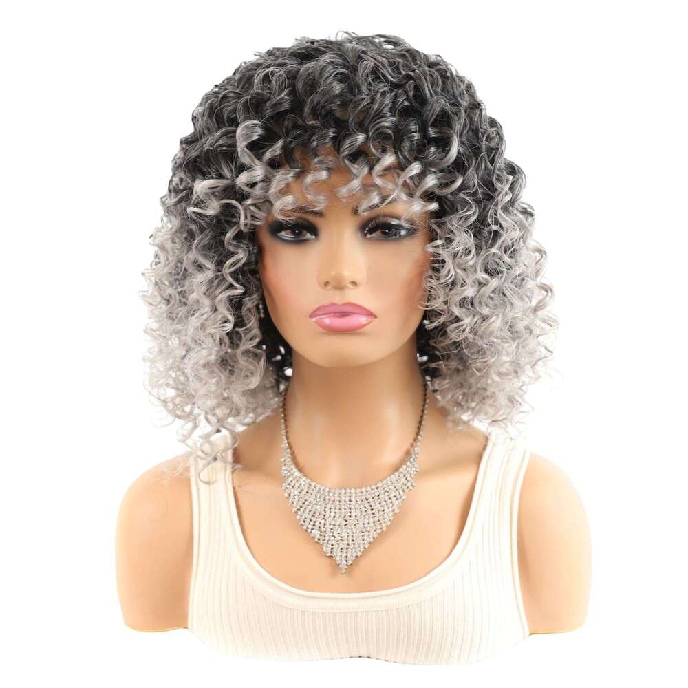 Lace Front Wig Cover T Shape Small Black Gradient Grandma Gray Deep Roll Wig Synthetic Headband Batch