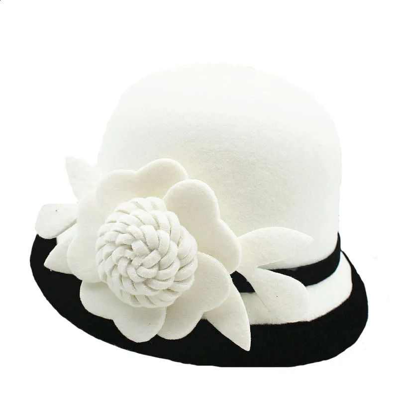 Winter Women Floral Wool Cap Hats Fedoras Vintage Western Bucket 10 Colors Warm Female Bowler H3 250118