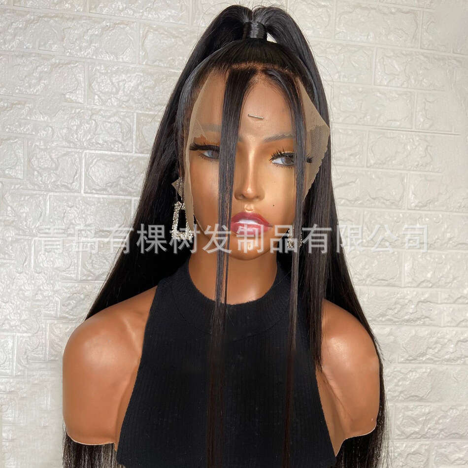 Lace Front Wig Cover T Shape Natural Transition Black Synthetic Front Lace Long Straight Hair Wig Headband