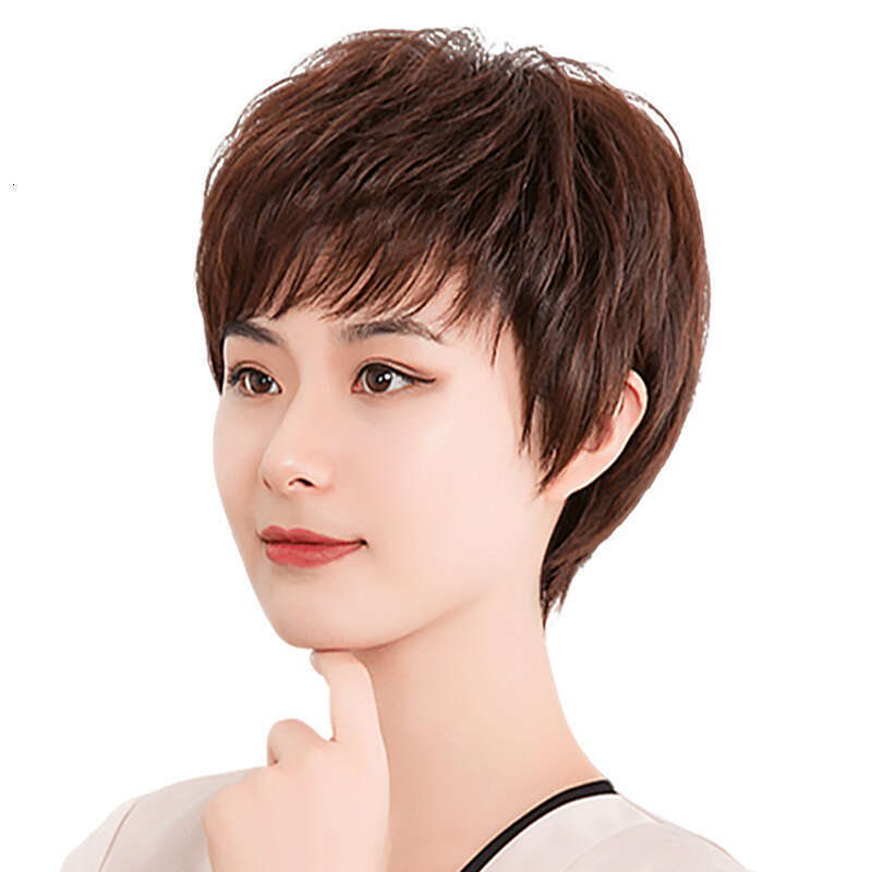 Lace Front Wig Cover T Shape Wig For Women With Short Texture Mother S Full Hairstyle Middle Aged And Elderly Human Cover Female Real Hair Wig Head Co