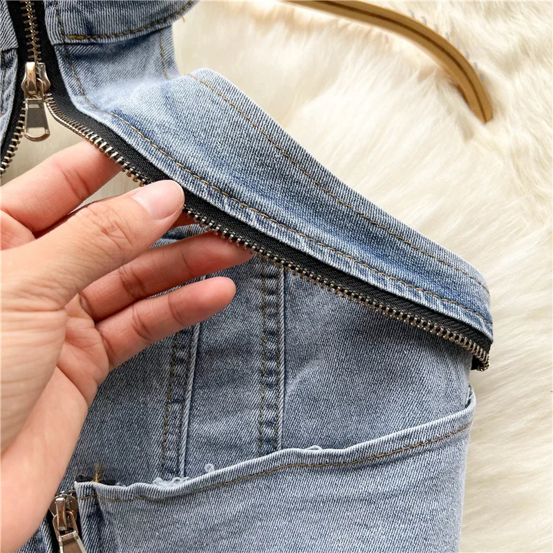 Sexy Women Summer Denim Jeans Halter Tops Mini Skirt Outfits Suits Backless Sashes Chic Style Bodycon High Waist Vestidos 250114