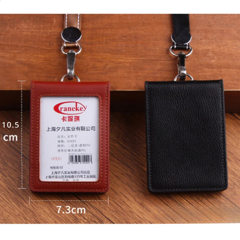 Genuine leather Badge Holder Business Work Card Neck Strap Lanyard ID Chest Card Name tag Case Office Supplies 250120