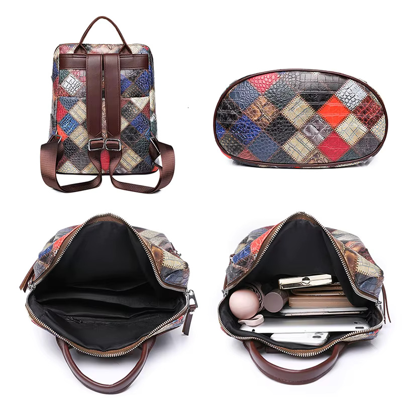 Crocodile Leather Backpack Designer School Bag For Teenager Girl High Quality Female Rucksack New Large Capacity Mochilas