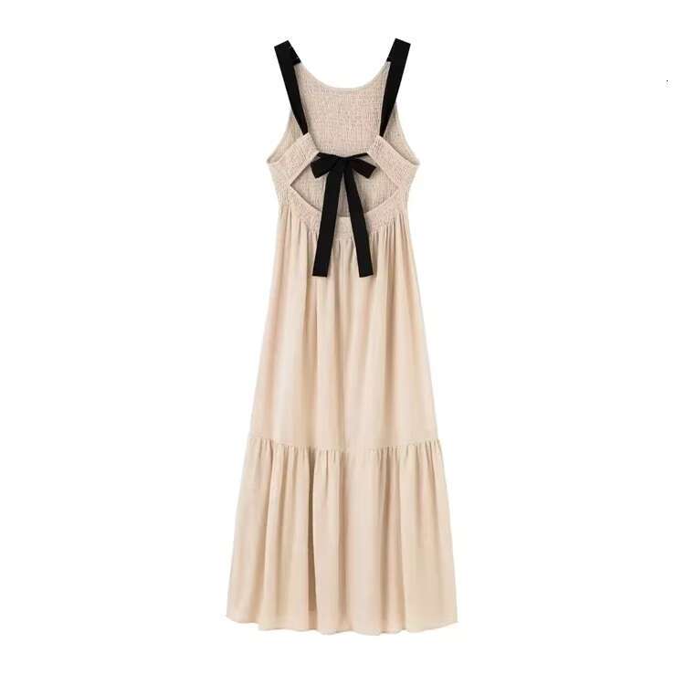 New Cotton Maxi Open Back Cross Sleeveless Holiday Solid Color Lace Up Ankle Length Dress Mujer Vestidos