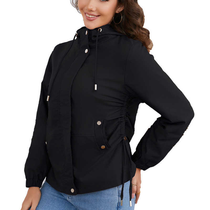 Spring Autumn Casual Windbreaker Womens Loose Windproof Jacket Hooded Long Sleeved Basic Windproof Jacket Women Leather Womens Jacket 241209