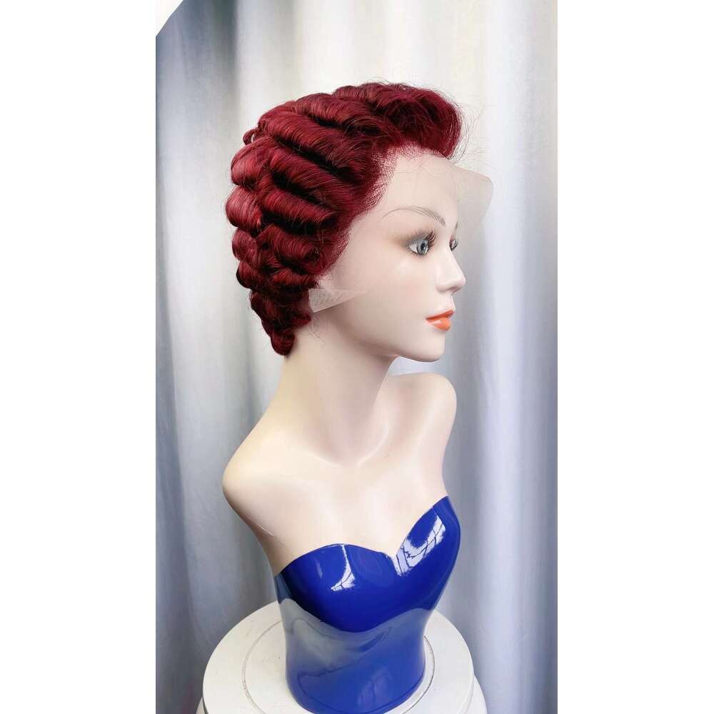 Lace Front Wig Cover T Shape Mini Elf Front Lace X Real Person Wig Short Curly Hair Partial Split Headset Customization