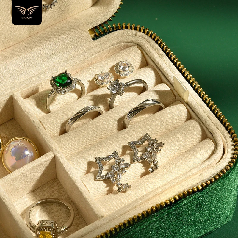 TAIMY Double Layer Velvet Jewelry Box Portable Travel Ring Earrings Necklace Boxes Personalized Gift Free Custom 250117