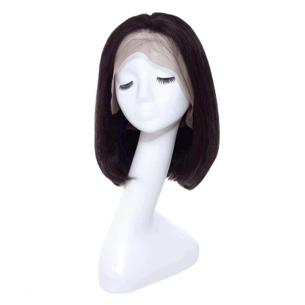 Lace Front Wig Cover T Shape Front Lace Bobo Bob Natural Color Full Human Hair Straight Wig Headband