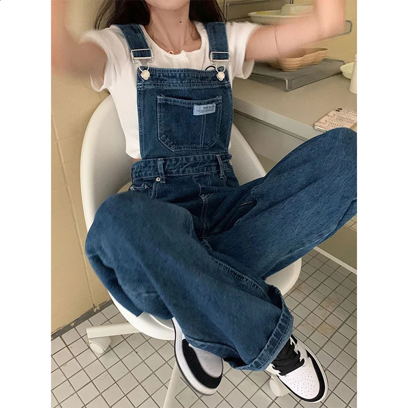 MEXZT Vintage Denim Jumpsuits Women Streetwear Wide Leg Jeans Overalls Korean Baggy Suspender Pants Summer Straight Trousers 250122