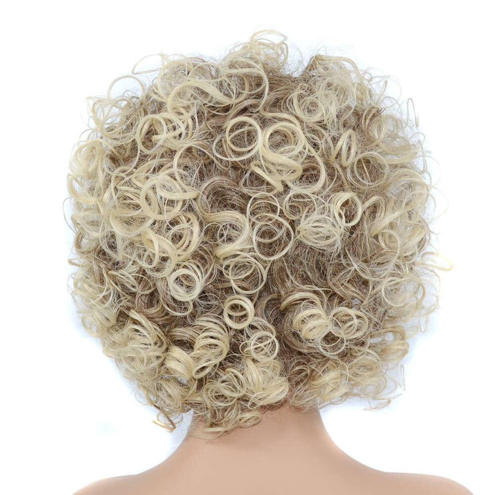 Lace Front Wig Cover T Shape Golden Short Hair Big Headband Explosive Head Fluffy Curly Wig Headband