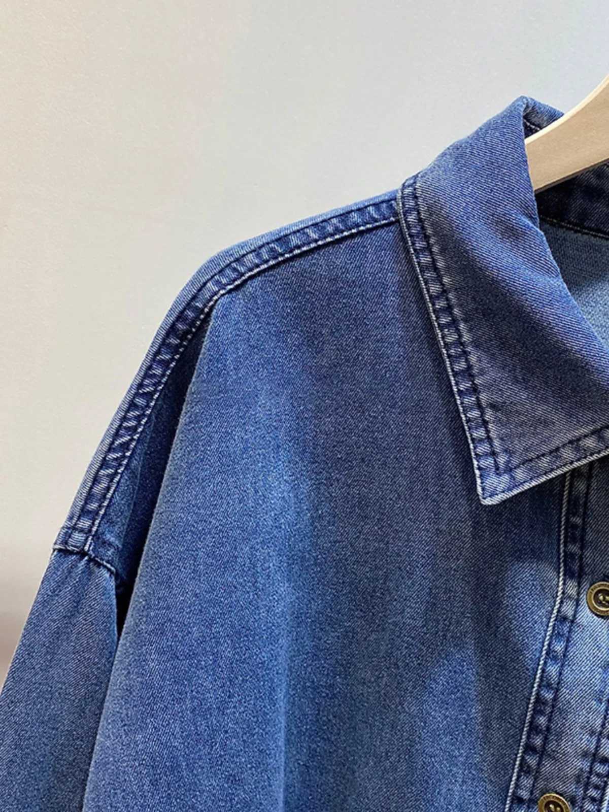 French Style Retro Denim Shirts Women Spring Autumn Turn-down Collar Long Sleeve Loose Thin Jacket Leisure Female Blouse Tops M250121