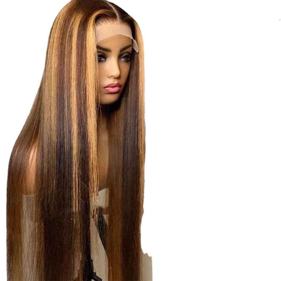 Lace Front Wig Cover T Shape Front Hot Selling Lace Wig Long Straight Hair Brown Gradient Wig Cover High Temperature Silk Synthetic Fiber