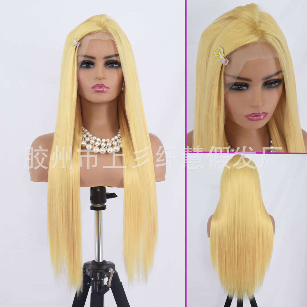 Lace Front Wig Cover T Shape Wig New Front Lace Women S Long Straight Hair Red Gold High Temperature Matte Synthetic Silk Headband