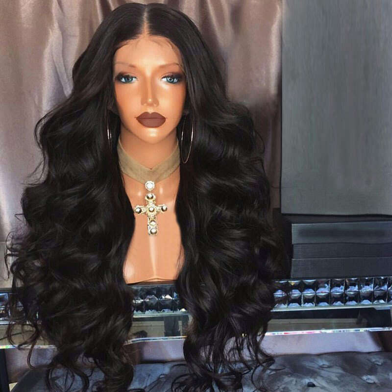 Lace Front Wig Cover T Shape Wig With Large Waves Black Wig Headband Curly Hair Non Front Lace Wig