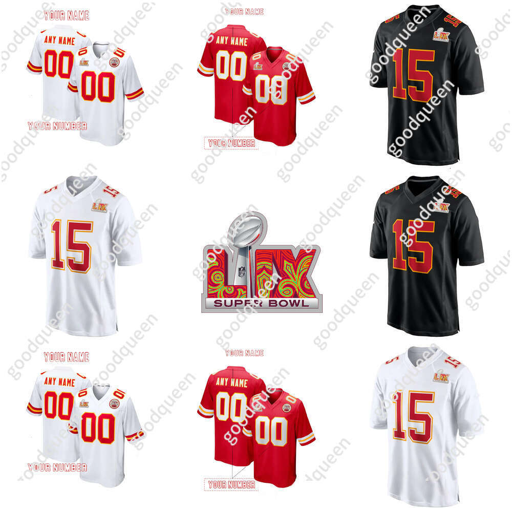 2025 SuperBowl Patch Football Jersey Mahomes Hopkins Kelce Rice 10 Pacheco Jones Custom Number Any name