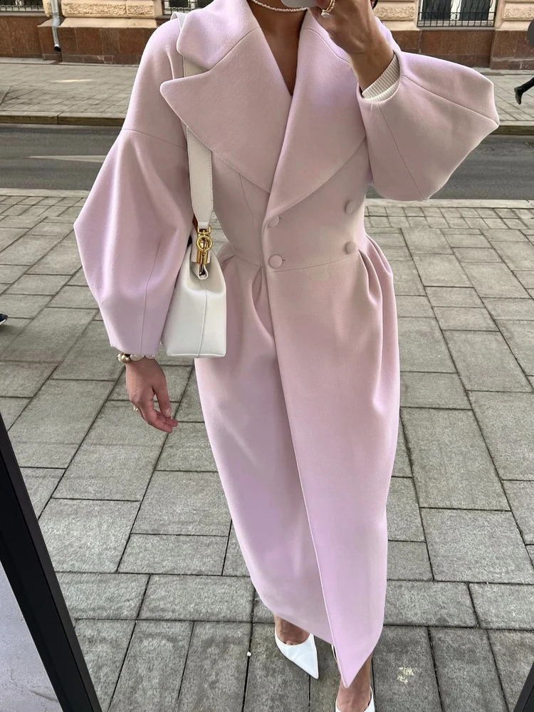 Women Loose Coat Lapel Double Breasted Long Sleeve Jacket Winter Warm Thick Vintage Solid Trench Outwear Chic Lady Outfits 250113Z