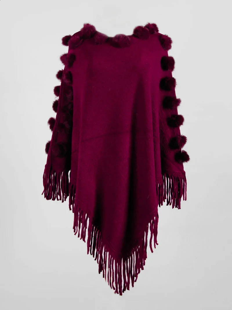 Autumn Winter Tassel Hairball Cape Poncho Oversized Sweater Women Fashion Cloak Shawl Pullovers Female Knitted Casual Jumper 250121