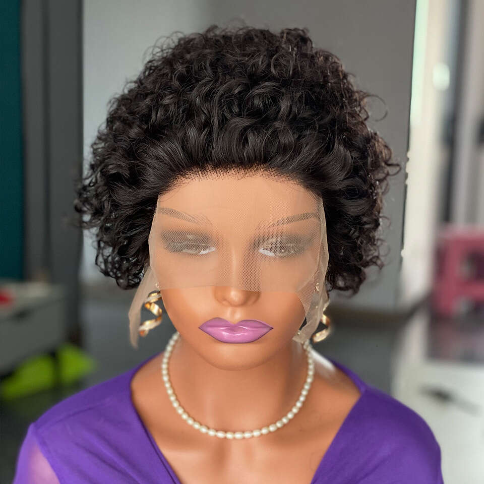 Lace Front Wig Cover T Shape Curly E Cut Human Real Hair Xuchang Lace Wig Short Head Cover