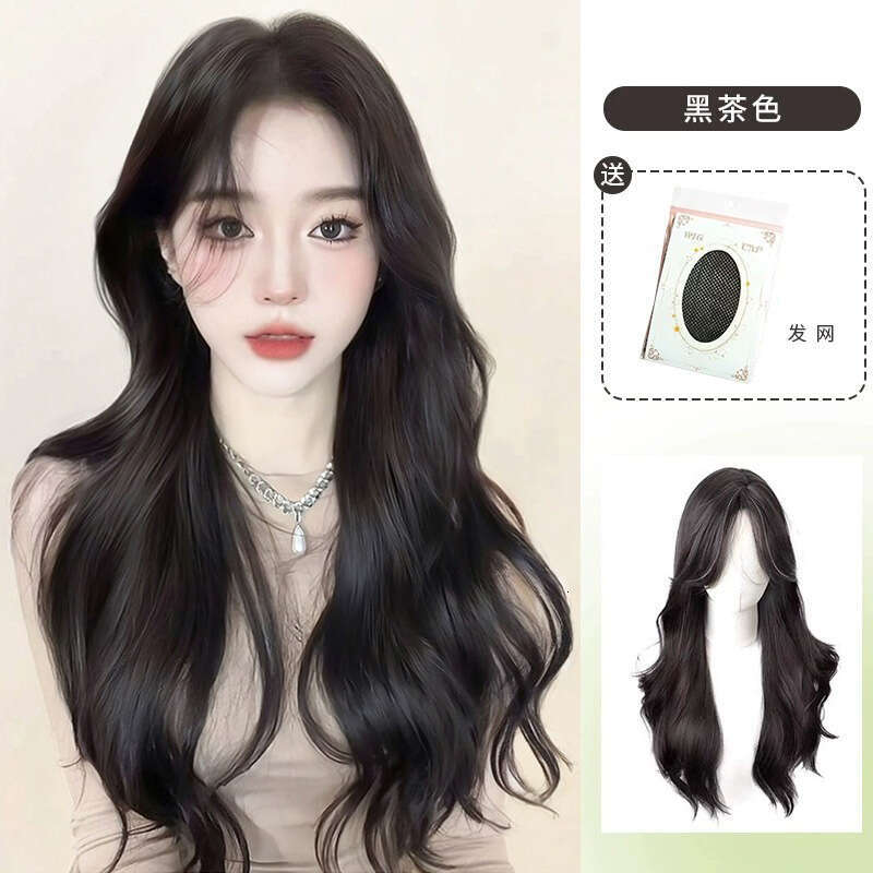 Lace Front Wig Cover T Shape Front Lace Wig Women S Cold Brown Summer Headband Eight E Bangs Large Wave Temperament Curly Hair Full Set Whole Wig