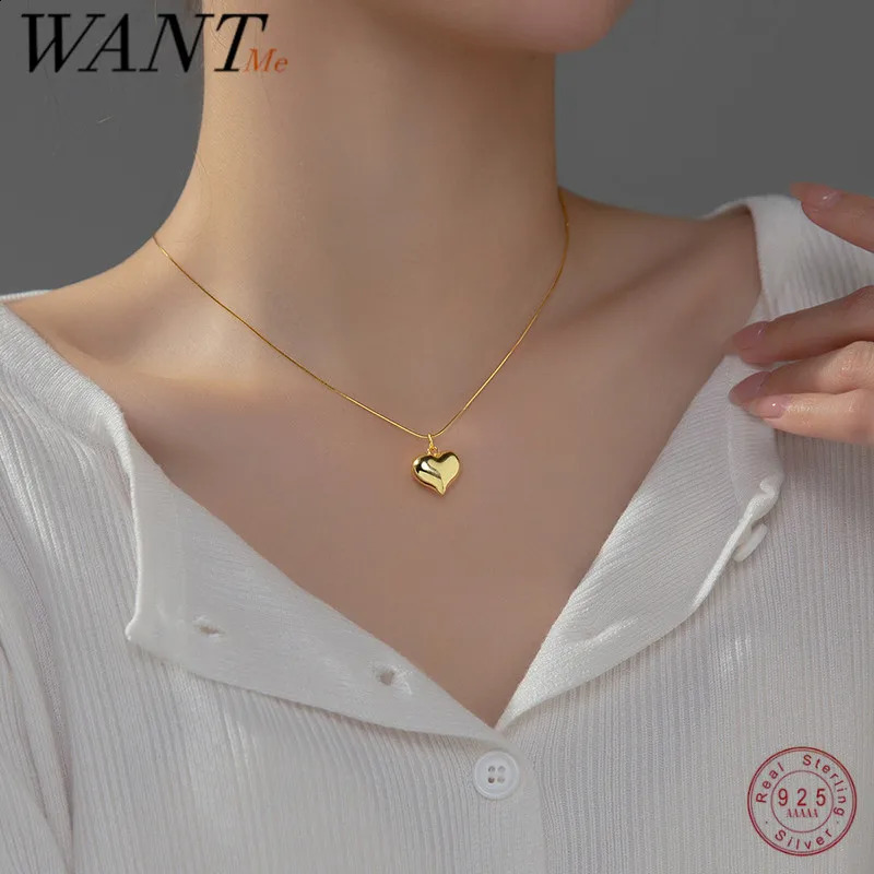 WANTME 925 Sterling Silver Simple Snake Bone Chain Sweet Love Heart Pendant Necklace Women Elegant Statement Clavicle Jewelry 250117