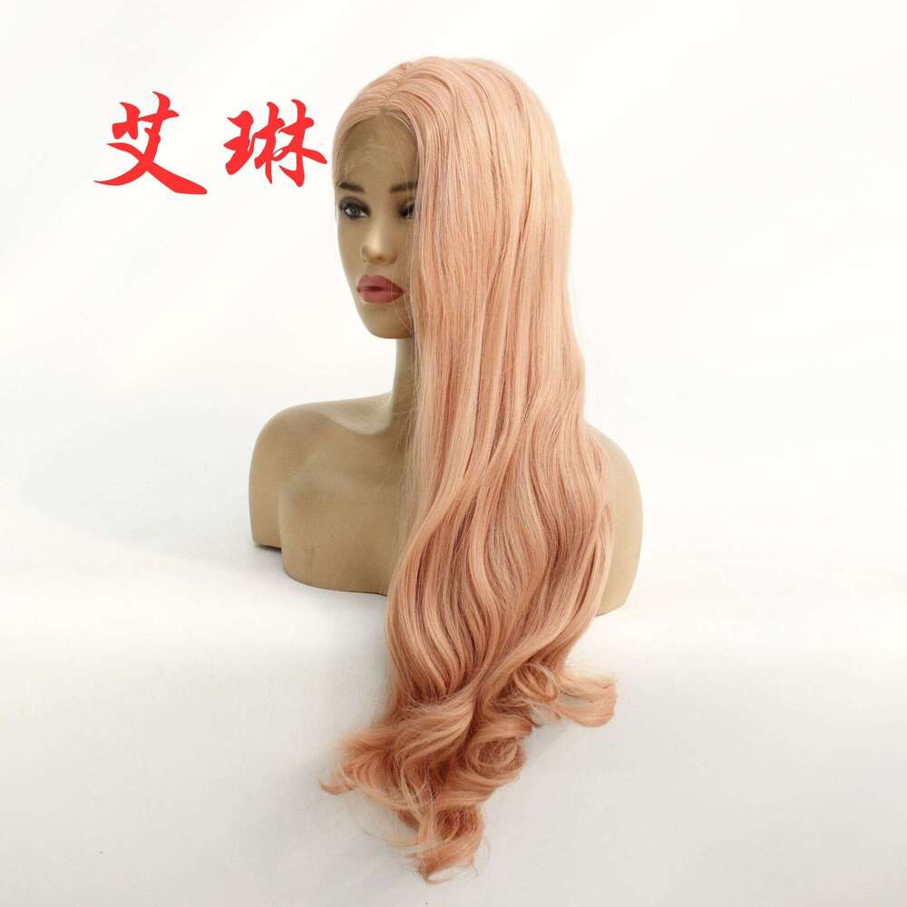 Lace Front Wig Cover T Shape Fiber Front Lace Headband Cigarette Pink Big Wave Long Curly Hair Half Hand Hook Wig