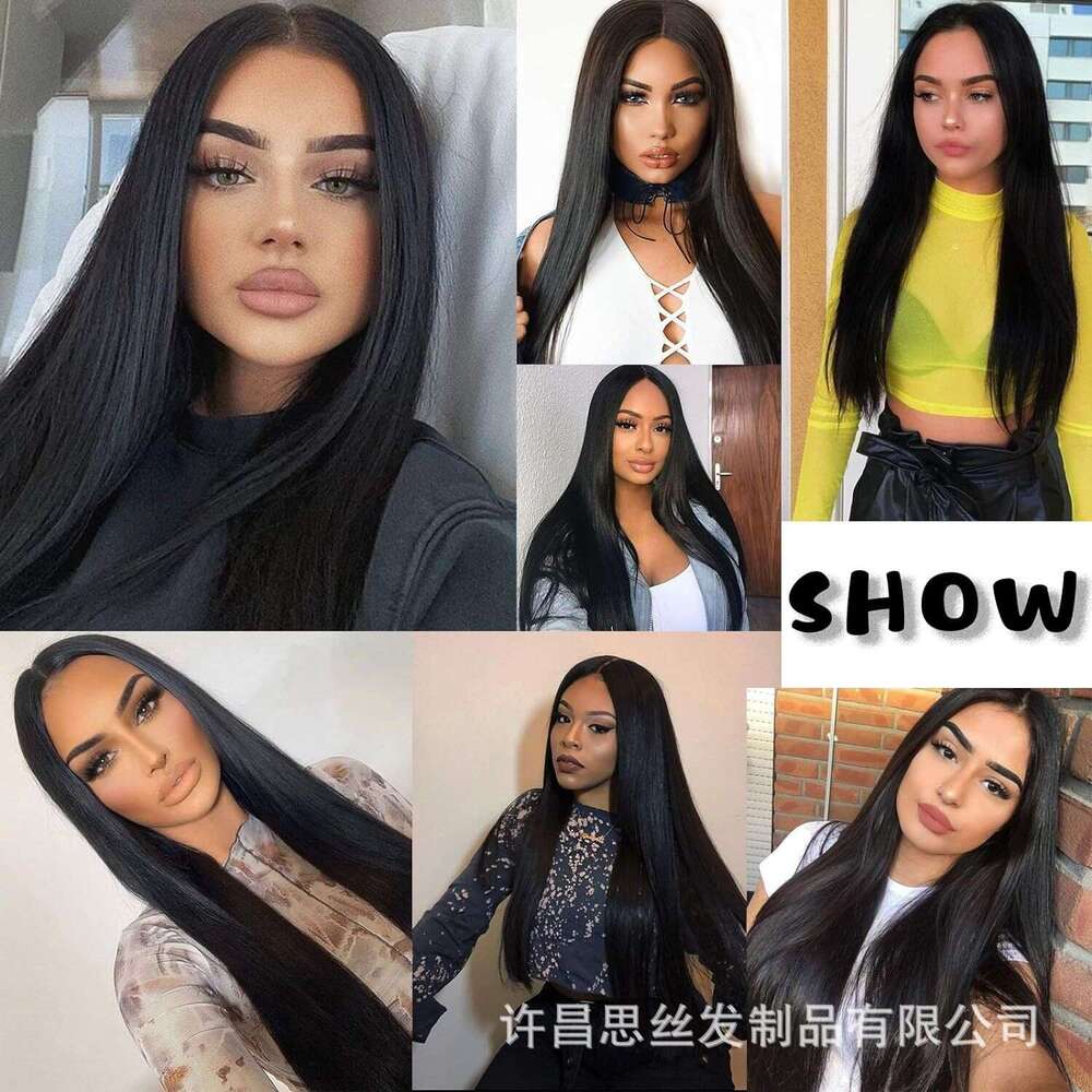 Lace Front Wig Cover T Shape Wig T Shaped Front Wig Full Head Cover Mid Split Long Straight Lace Hair Wigs