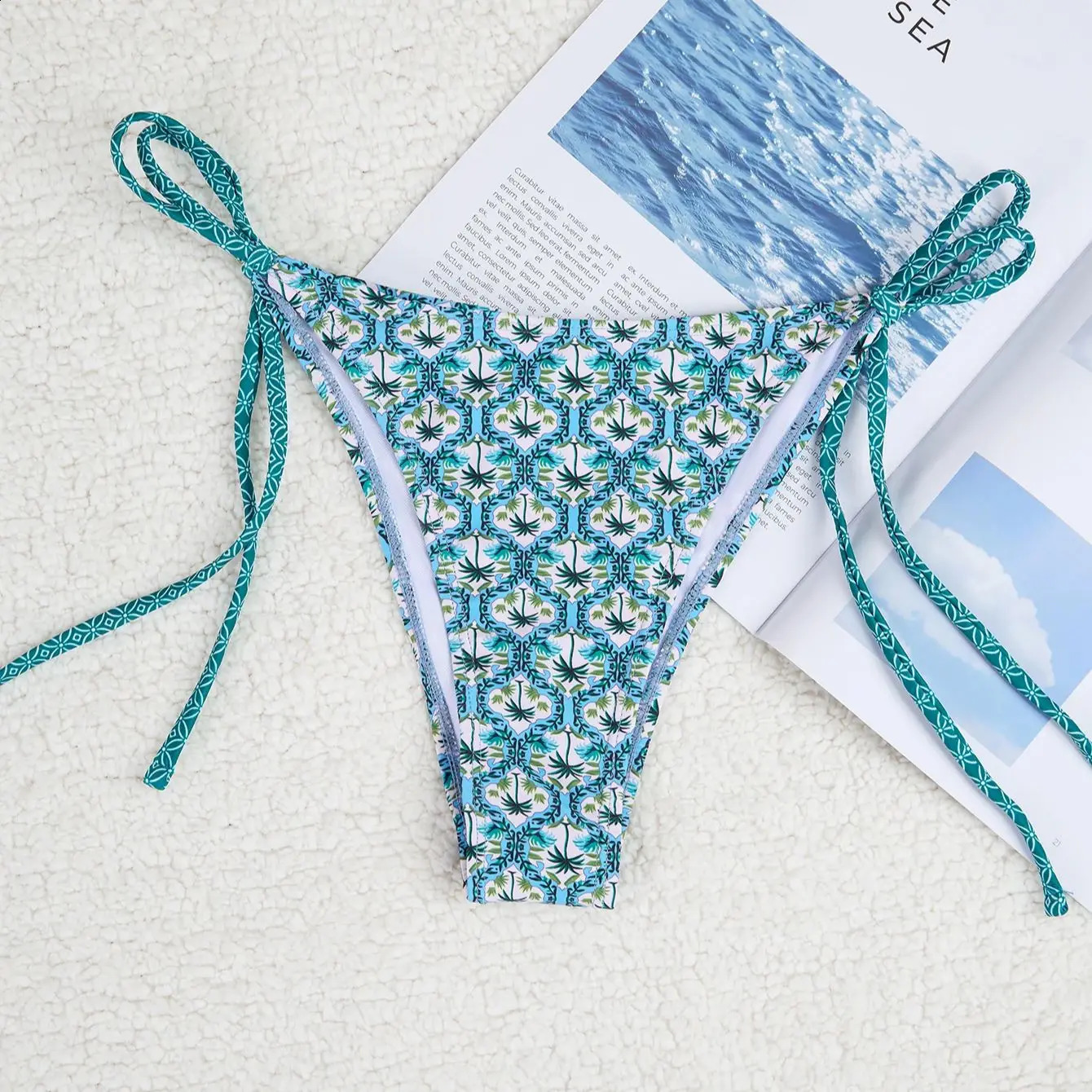 Print Flower Swimwear Blue Girl Bikini Suit Tie Straps Female Summer Beach Set Low Waist Shorts With Bra 2 pieces suit 250122