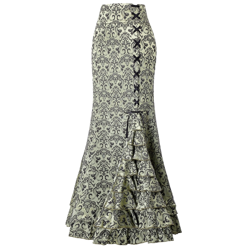 New European and American skirts women's clothing gothic style dark skirt jacquard dress subcultural lace-up hip-wrapped fishtail skirt