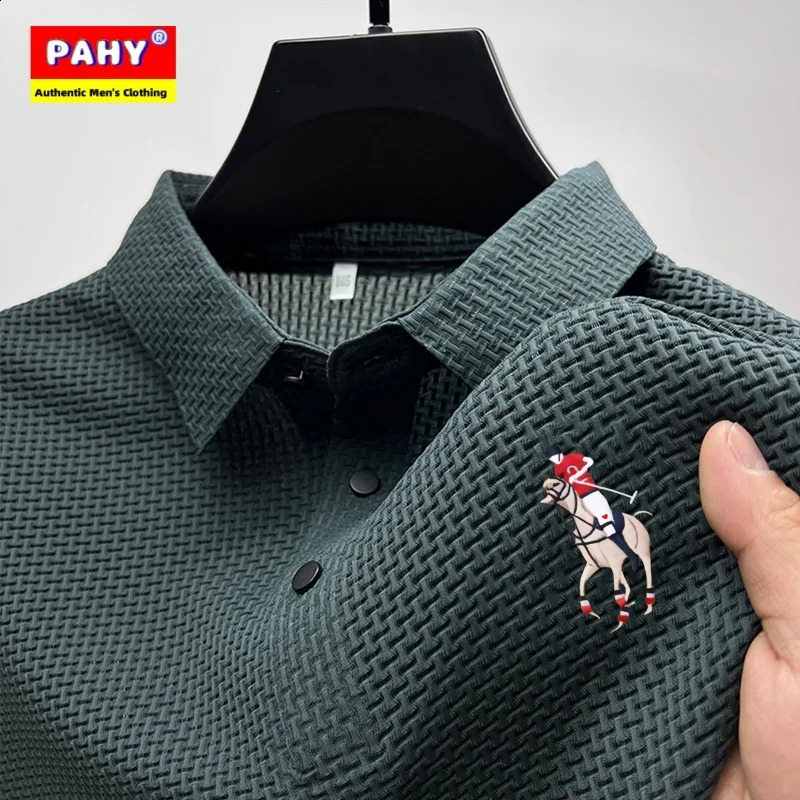 Mens short sleeved polo shirt ice silk jacquard casual business fashion stand up collar summer style 250118