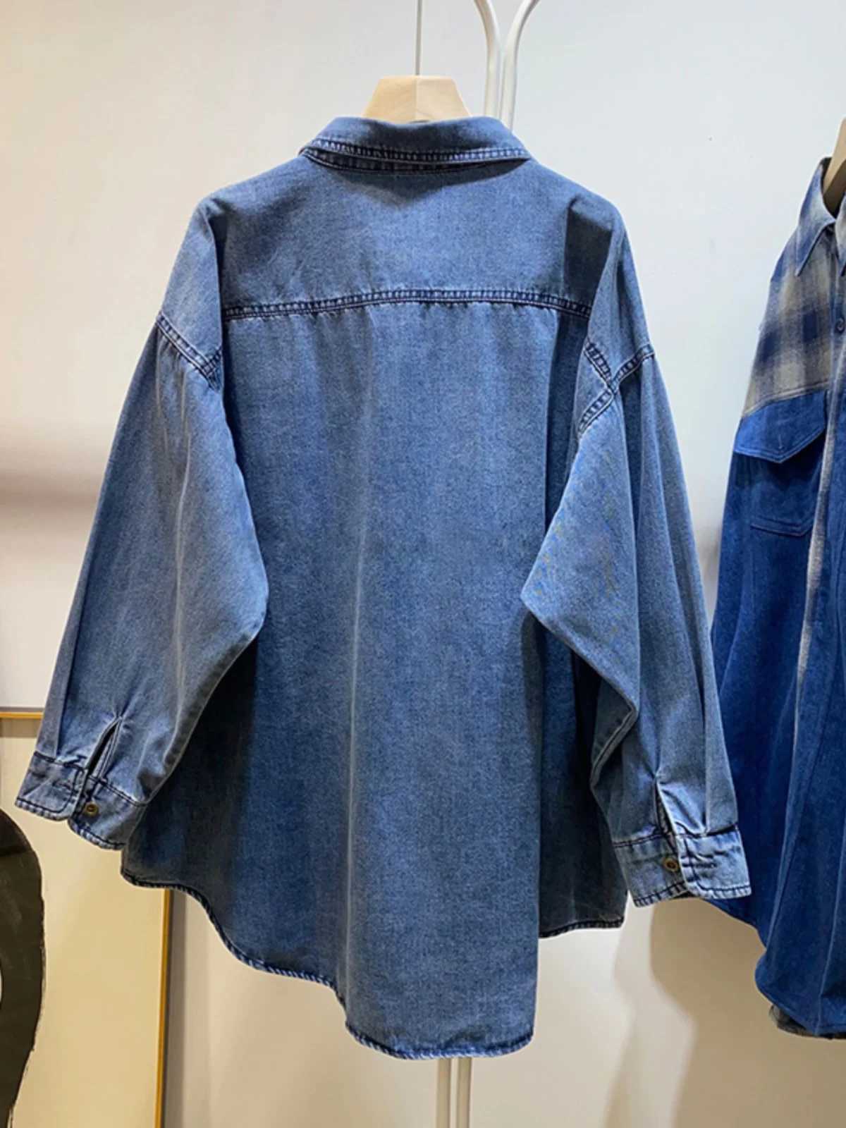 French Style Retro Denim Shirts Women Spring Autumn Turn-down Collar Long Sleeve Loose Thin Jacket Leisure Female Blouse Tops M250121