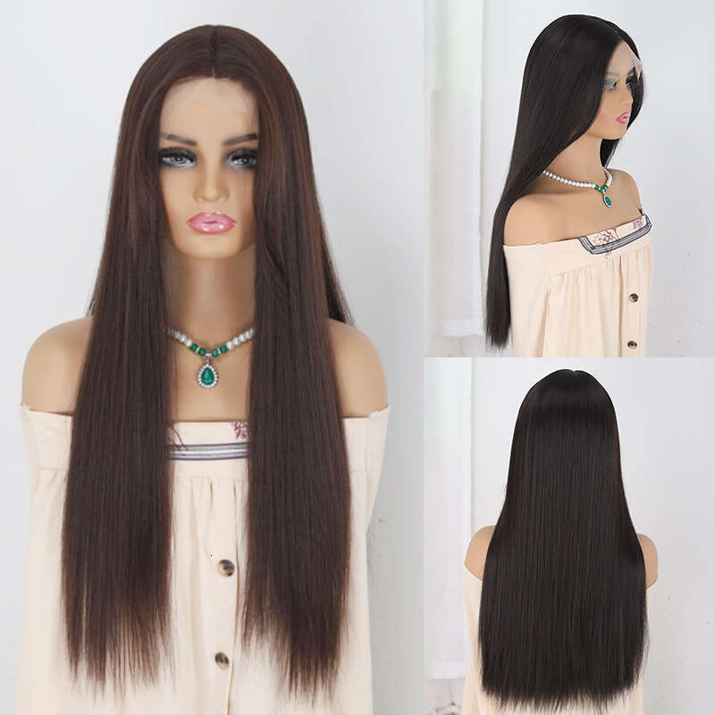 Lace Front Wig Cover T Shape Wig For Women Long Hair High Temperature Silk Hand Woven Front Lace Straight Cover Hair Hiding Simulation Full Head Wig C