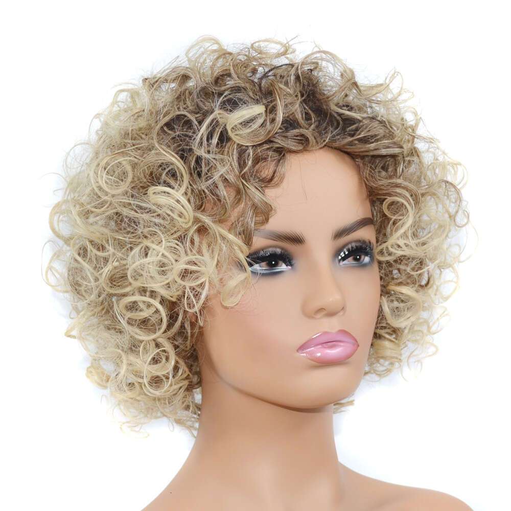 Lace Front Wig Cover T Shape Golden Short Hair Big Headband Explosive Head Fluffy Curly Wig Headband
