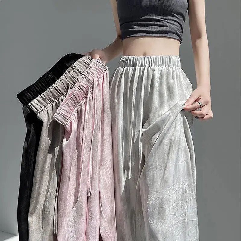 Spring Summer Simplicity Office Lady Tie Dye Solid Color Wide Leg Women Fashion High Waist Straight Trend Allmatch Casual Pants 250122