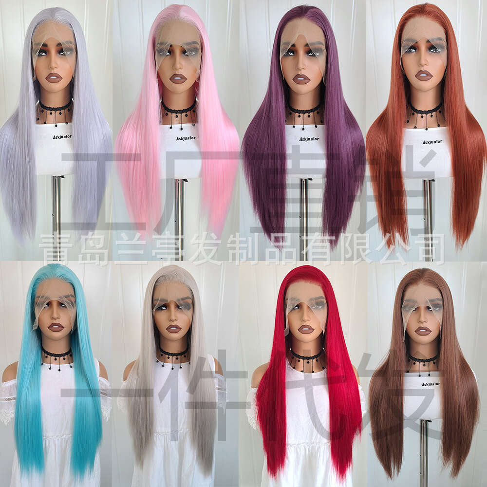Lace Front Wig Cover T Shape Hot Selling X Large Hand Woven Synthetic Fiber Front Lace Wig Headband With Colorful Long Straight Hair