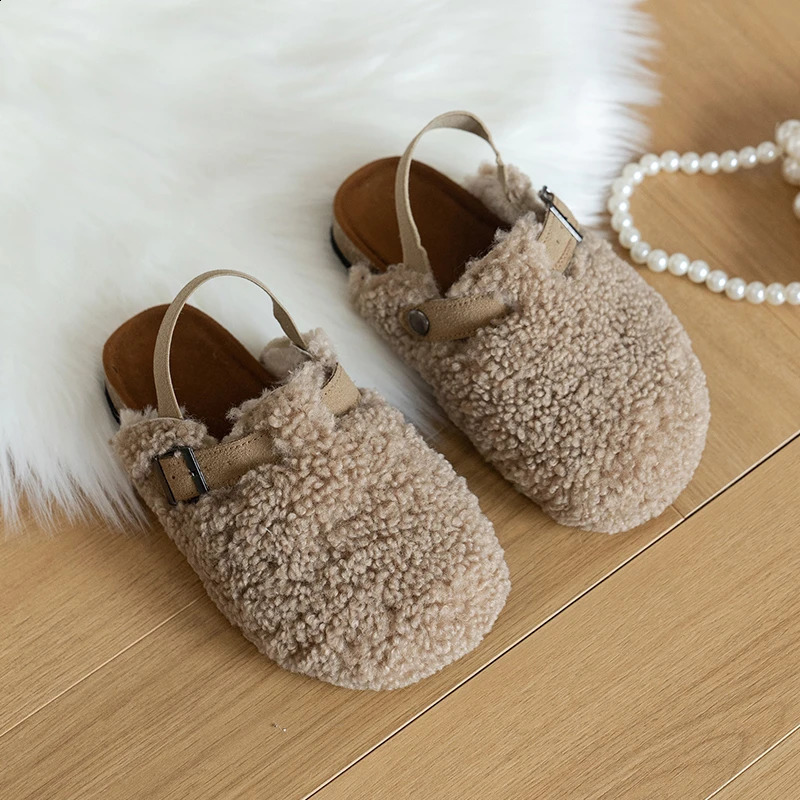 Childrens Fleece Elastic Clogs Baby Boys Girls Plush Slipper Toddler Prewalker Footwear Winter Warm Soft Sole Shoes 250118